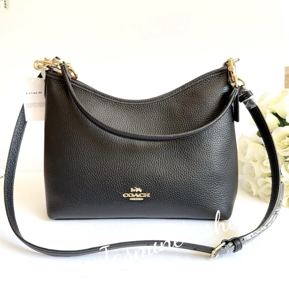 NWT Coach Lux Pebbled Laurel Black Leather Shoulder Hobo with Gold Hardware - Picture 9 of 12
